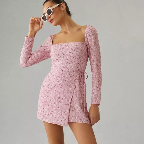 Reformation Rosalie Long Sleeve Square Neck Mini Dress - Picture 1 of 8